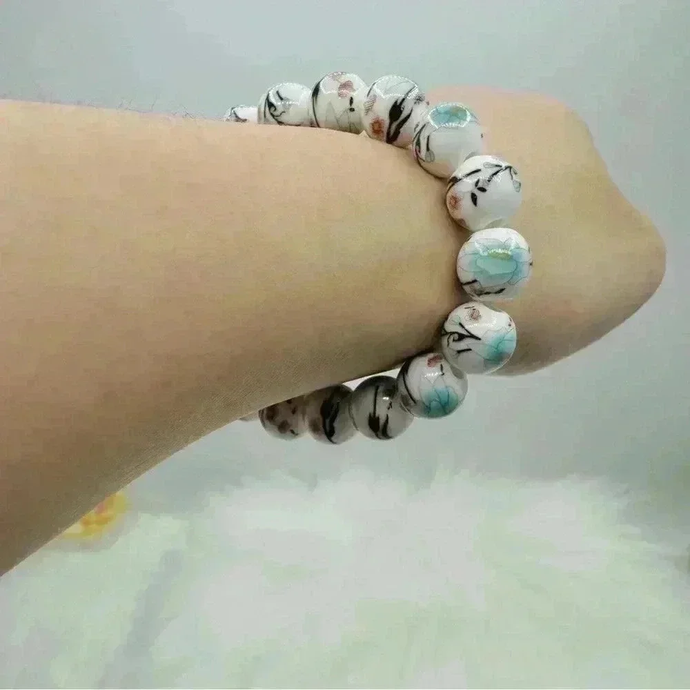 Chinese-Style Ceramic Lotus Beaded Bracelet